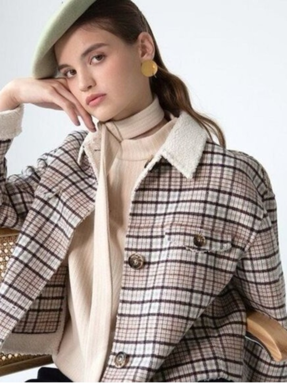 Petite Studio NYC Reversible Plaid Sherpa Cropped Jacket